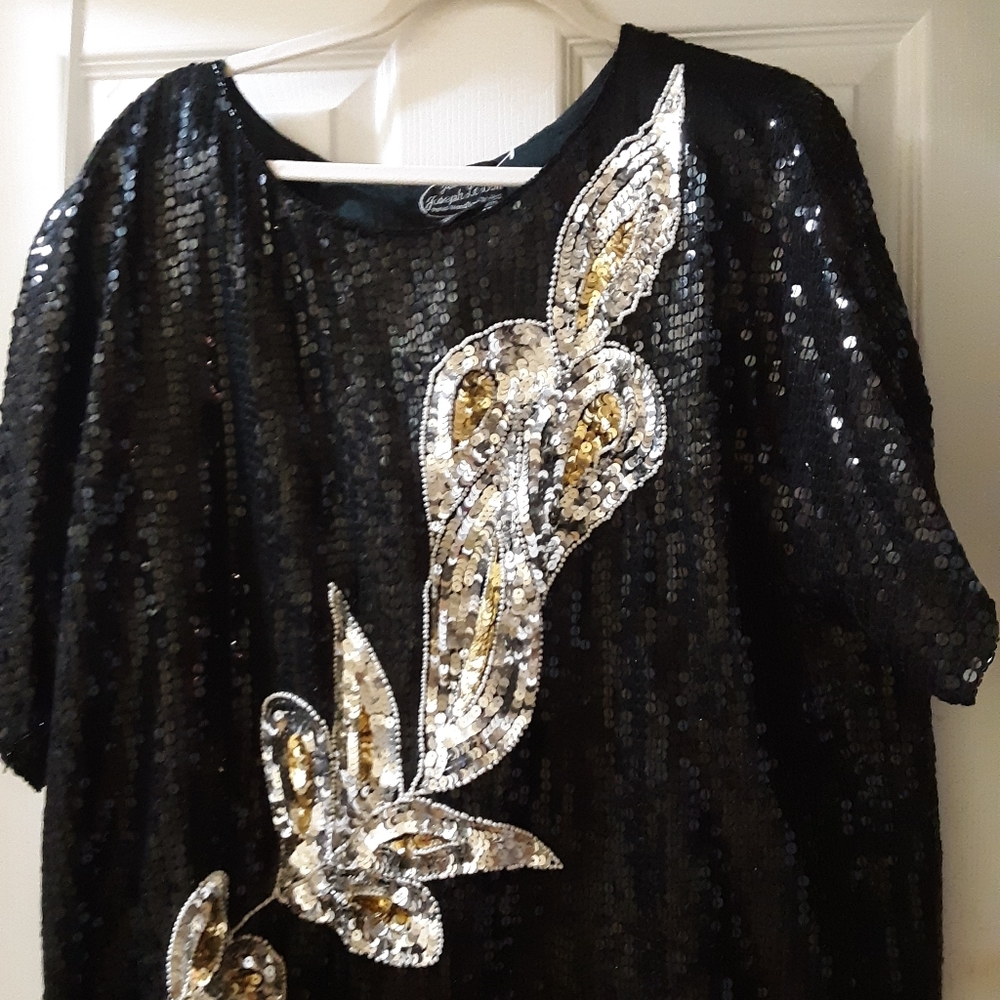 Vintage black sequence and beaded blouse